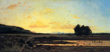 風景 Painting - ラ・カルの思い出 夕日の風景 ポール・カミーユ・ギグー 小川の風景